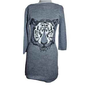 Gray Tiger Face Sweater Dress Size Small